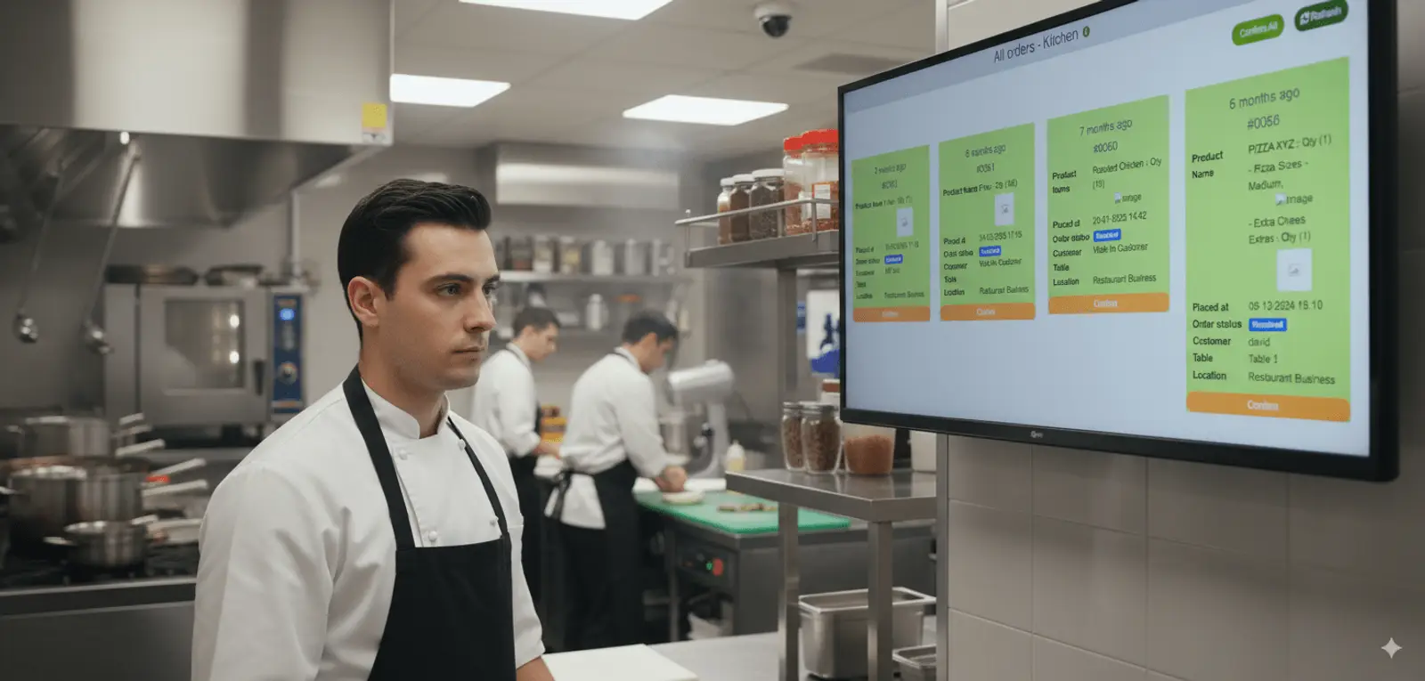 Kitchen staff using KDS in UAE restaurant